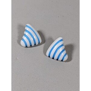 Vintage Avon Blue White Stripe Lucite Triangle‎ Stud Earrings